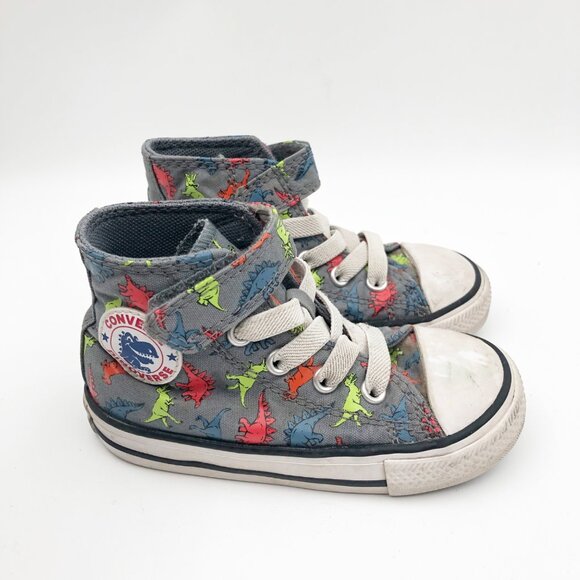 CONVERSE Chuck Taylor All Star Dinosaur Print Gray Sneakers Toddler 6 - Picture 3 of 9